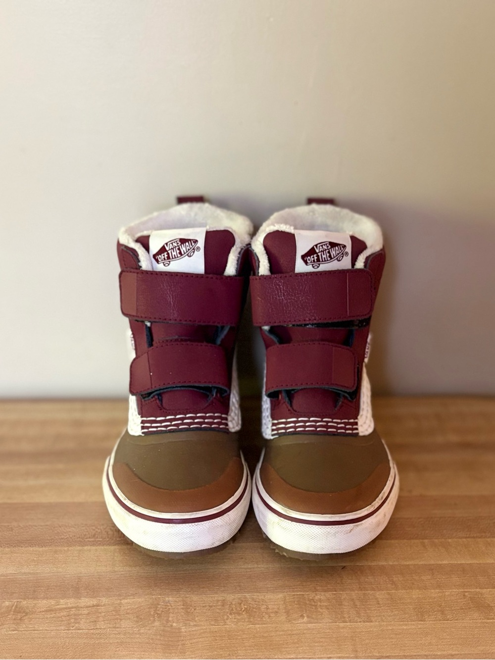 Vans Burgundy & White High-Top Velcro Boots